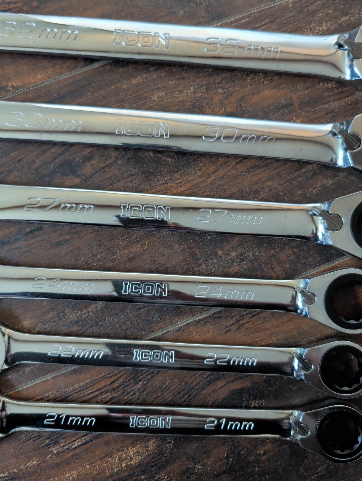 ICON 6 Pc Set METRIC REVERSIBLE RATCHETING COMBINATION WRENCHES 32mm-21mm