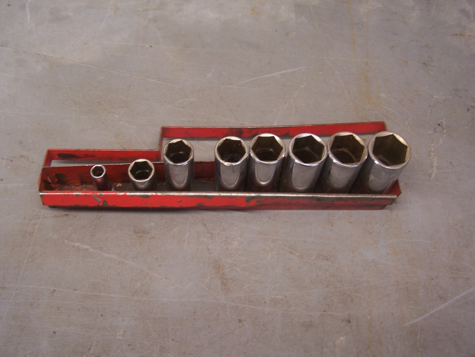 Vintage MAC USA 3/8″ drive deep well socket set 15/16 to 5/16 metal tray