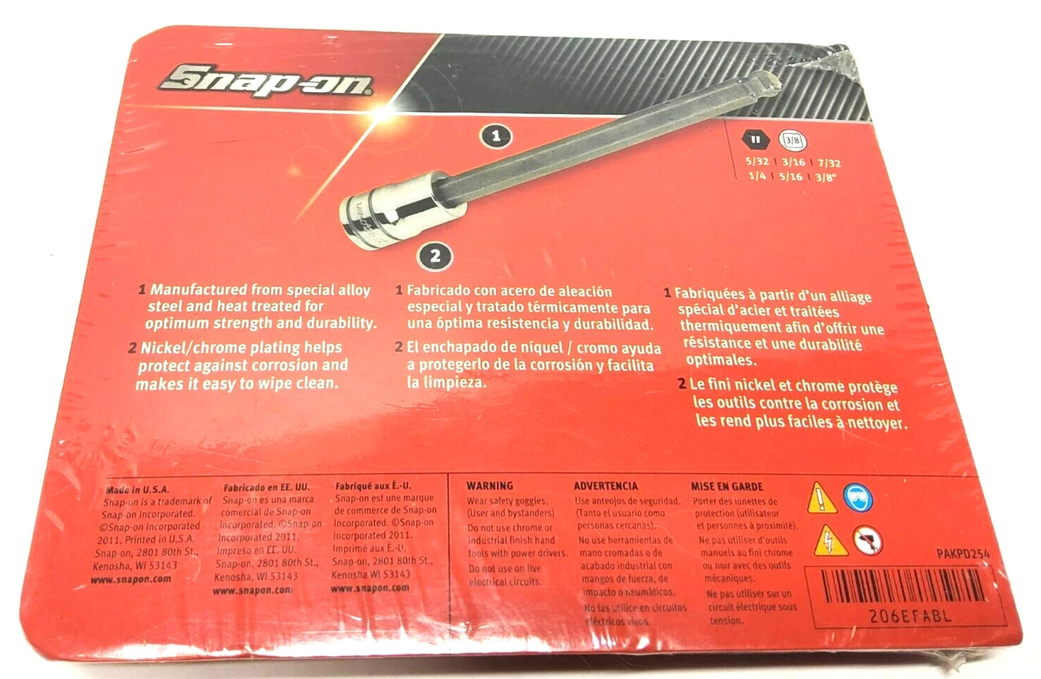 Snap-on 3/8″ drive SAE Ball End Hex Socket Driver LONG Shank 206EFABL New USA