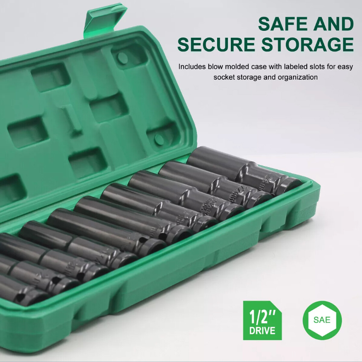10PCS 1/2″ Deep Impact Socket Set Drive 6 Point Metric Garage Tool 10 – 24mm US