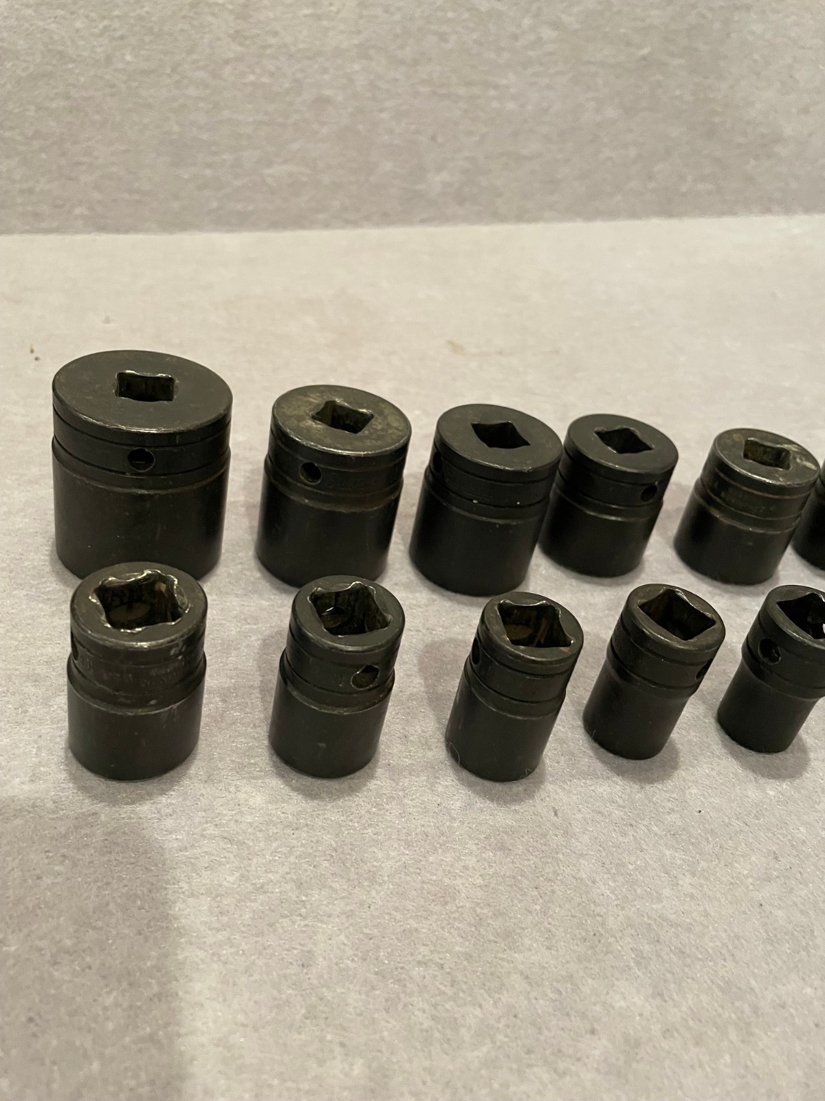 SNAP-ON SOCKET LOT OF 13 1/2 9/16 5/8 11/16 3/4 7/8 13/16 15/16 1 1 1/16 SHALLOW