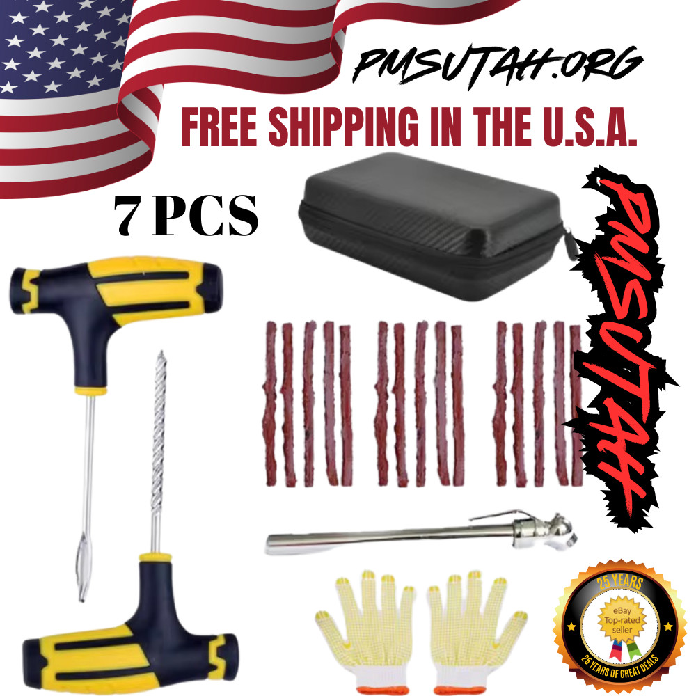 7 Pc Car Truck Auto Road Emergency Tire Repair Plug Kit Waterproof Case Kit Box