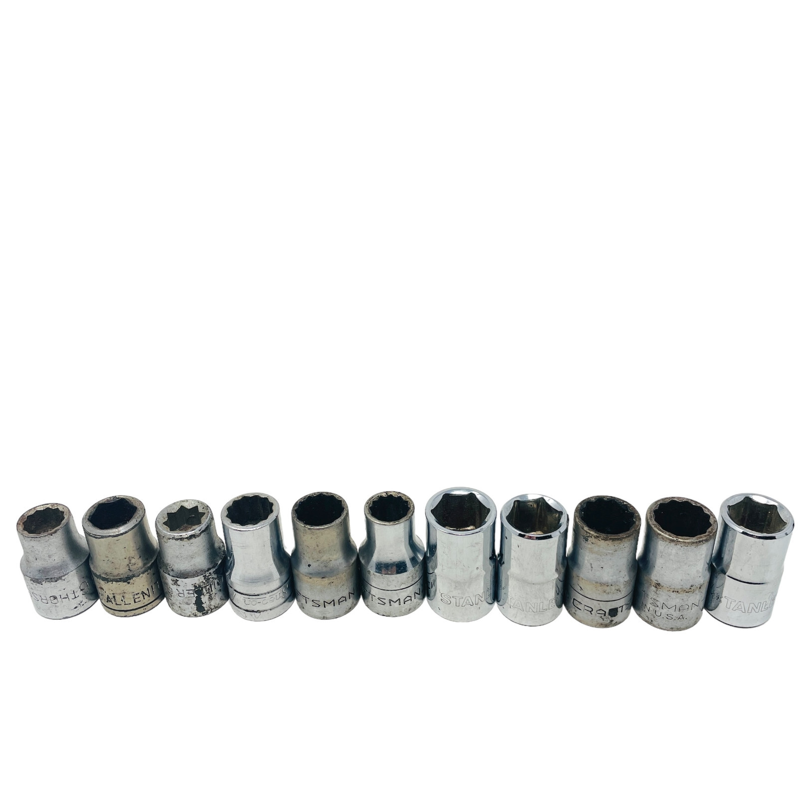 11 Pcs Craftsman, Stanley and Assorted 1/2 in, 1/4 in Socket Set, Made in USA