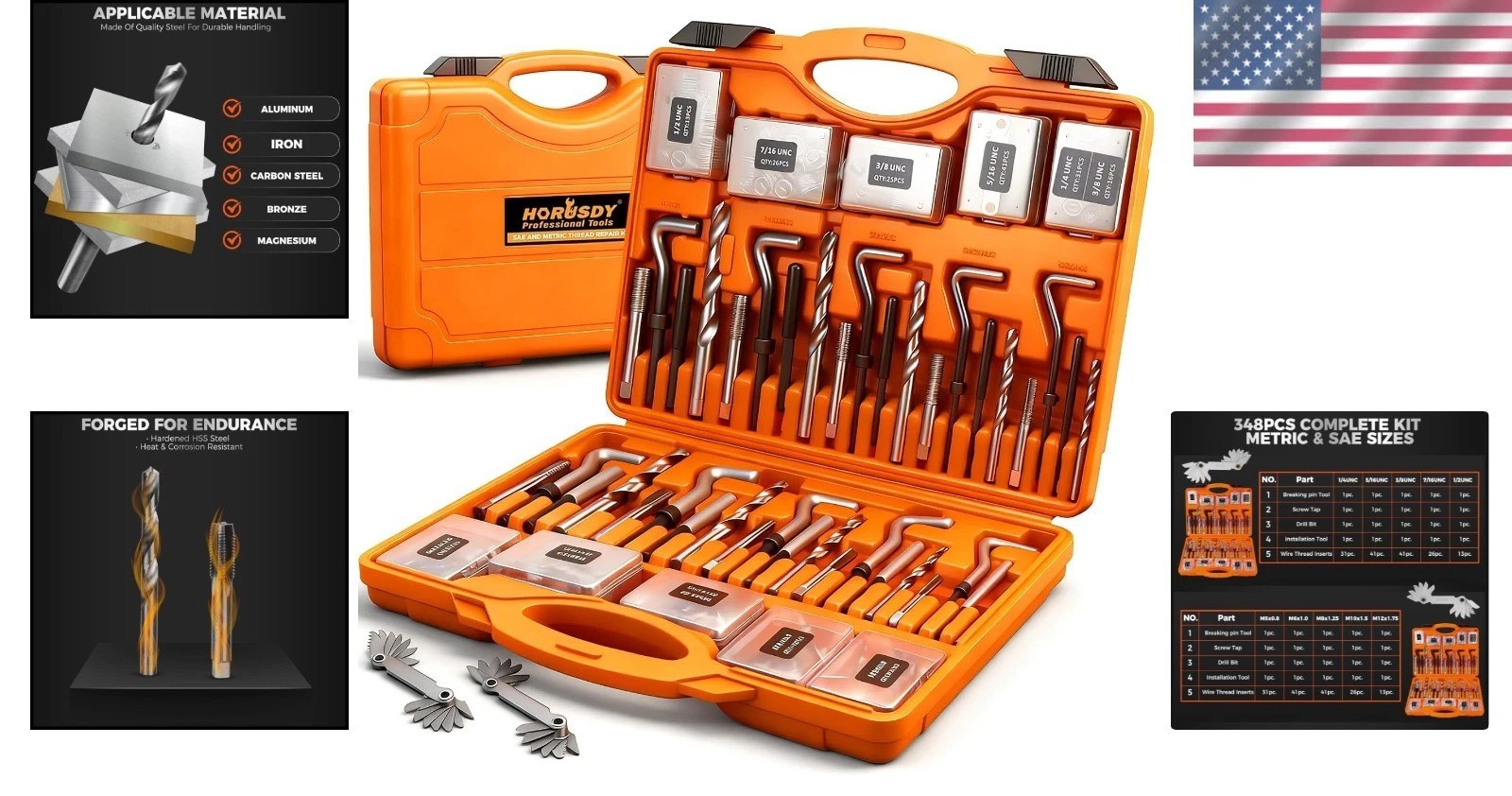 Professional 348-Piece Thread Repair Kit – HSS Drill Bits & Helicoil Set Inside