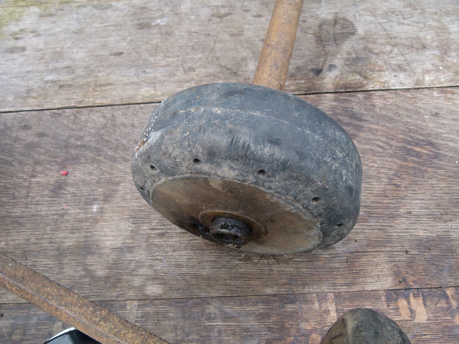 VINTAGE SOLID RUBBER WHEELS AXLES ARE 18 AND 15 INCH INSIDE WHEELS ARE 6 INCH