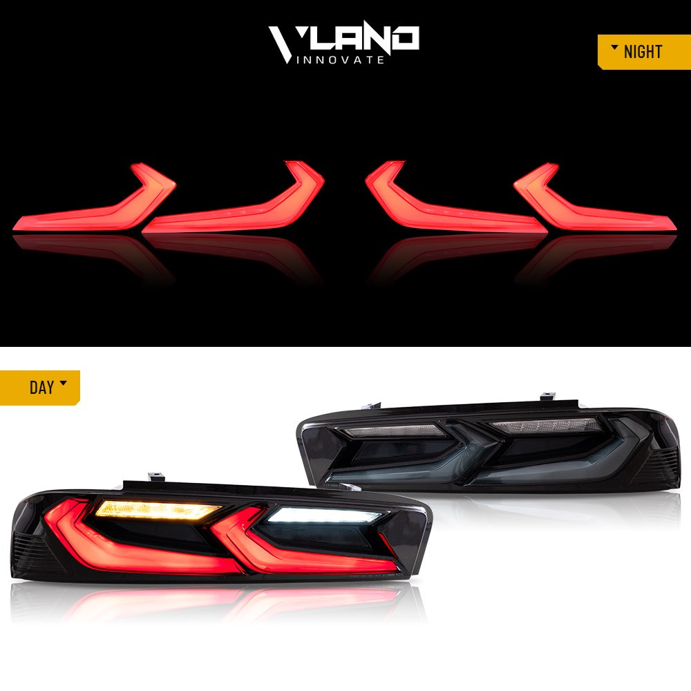 Pair VLAND FULL LED Tail Lights For Chevy Camaro 2016-2018 DRL Smoked Sequentail