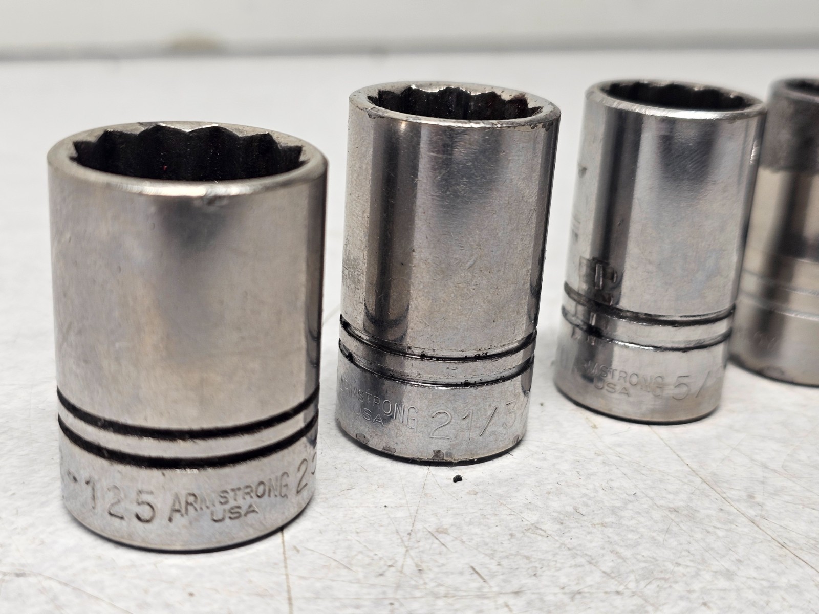 Set of 6 Vintage Armstrong 1/2″ Drive, 12 Point Sockets, 16ths, 32nds