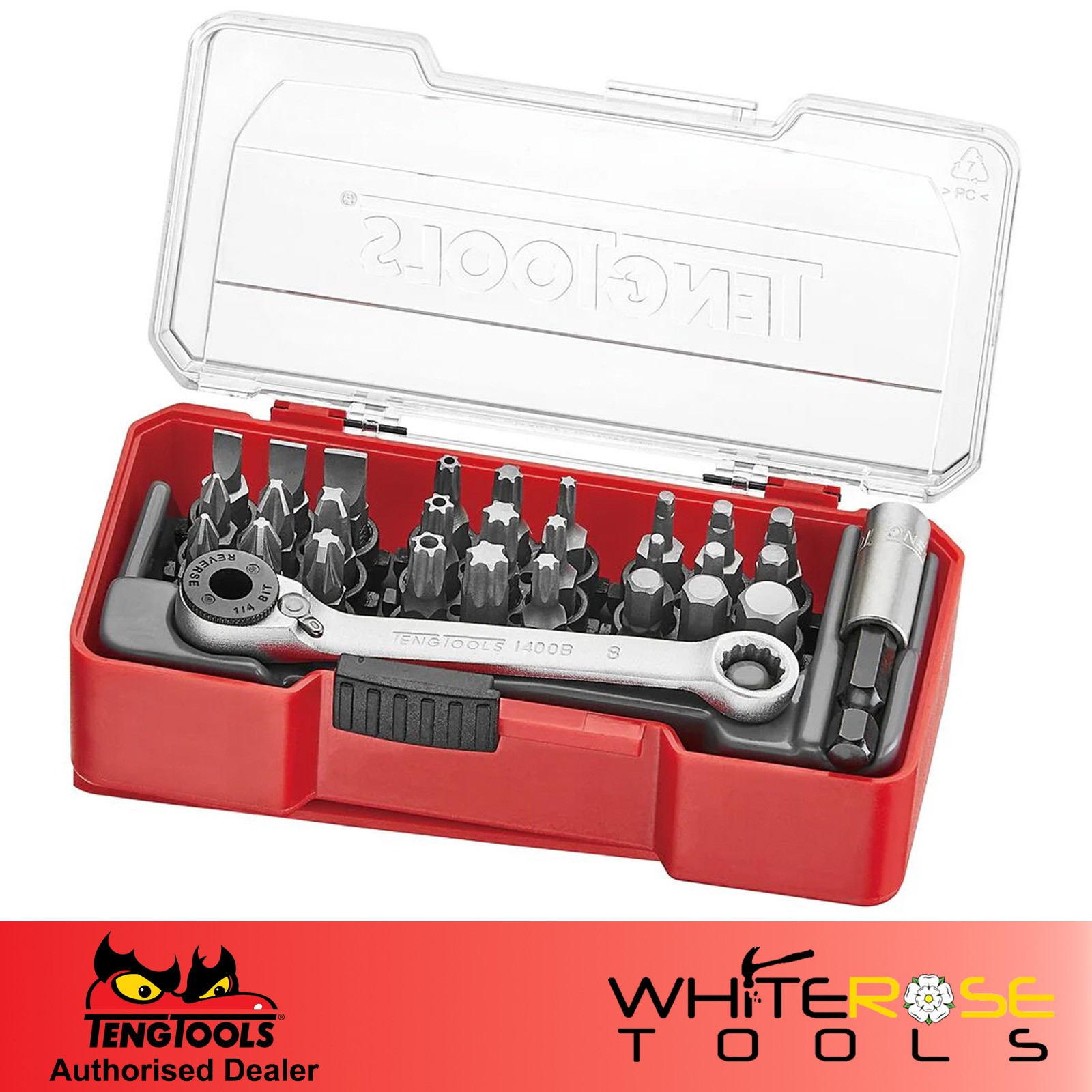 Teng Tools Mixed Screwdriver Bit Set with Ratchet and Belt Clip 29 Pieces TJ1429