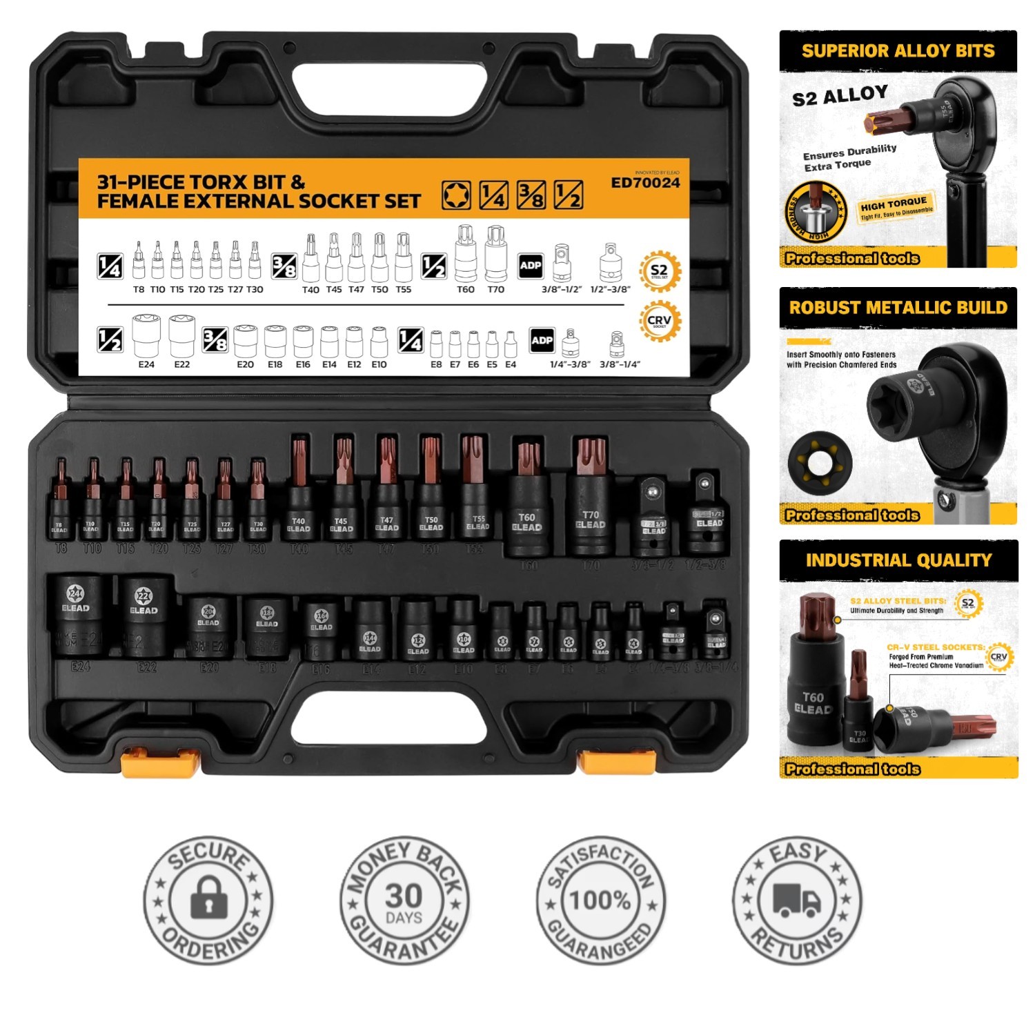31-Piece Torx Bit Set: S2 Alloy Steel for Automotive and DIY Projects