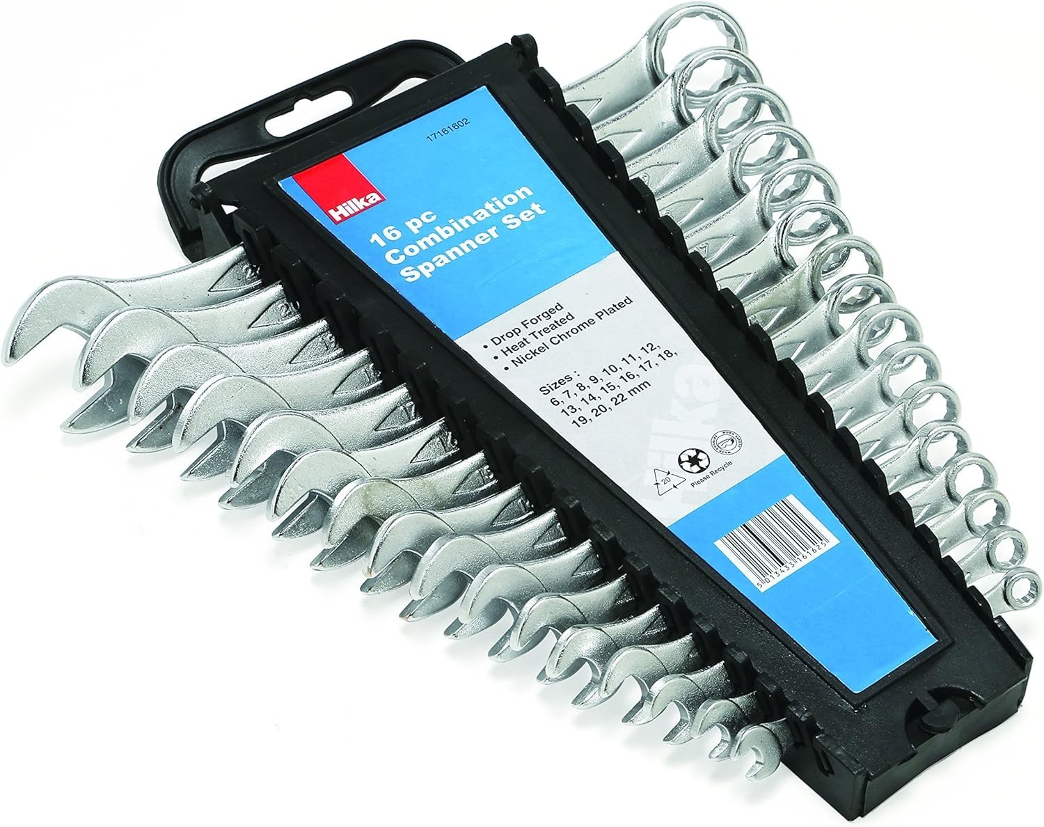 Lightweight 16-Piece Spanner Set in Silver with Hanging Rack for Easy Access