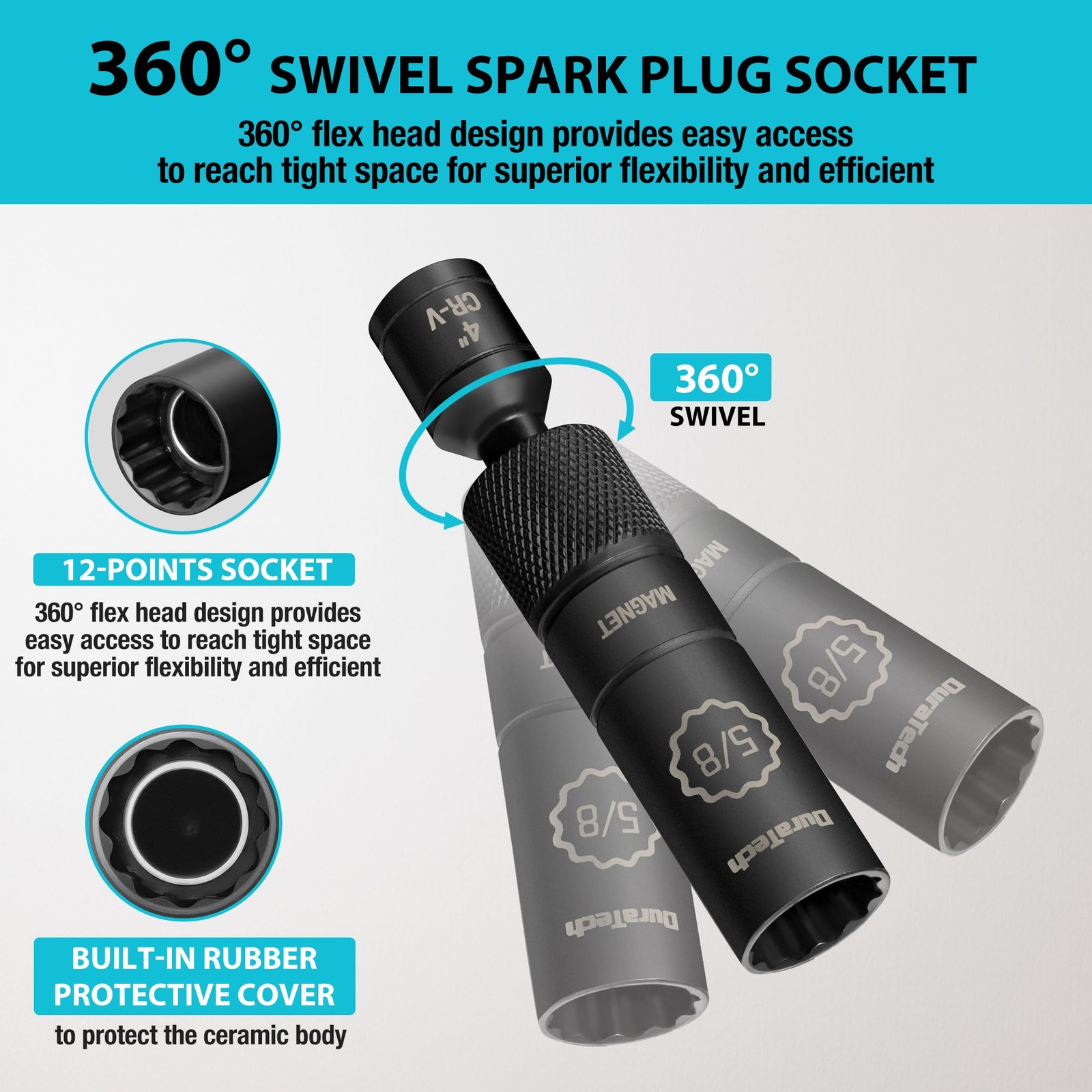 DURATECH 5/8″ Swivel Magnetic Spark Plug Socket, 1MM Thin x 3/8″ x 4″