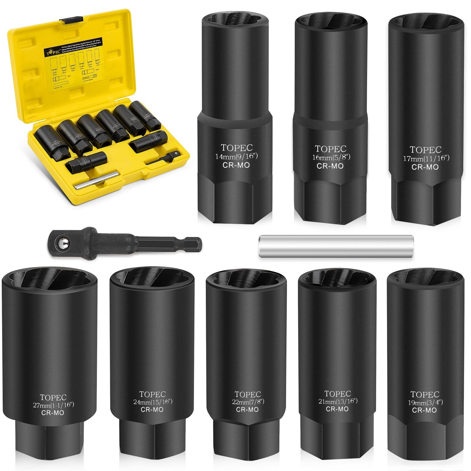 TOPEC 10PCS Deep Lug Nut Remover Heavy Duty, 1/2″ Drive Impact Wheel Lock Rem…