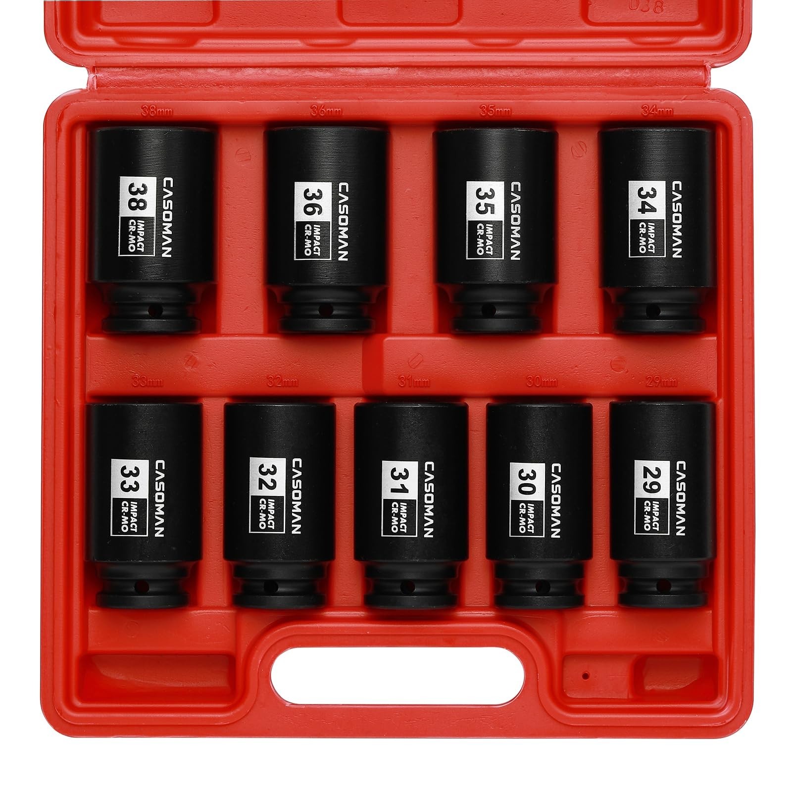 Large 1/2″ Drive Deep Impact Socket Set, 9-Piece, 6 Point, Metric 29mm-38mm, CR-