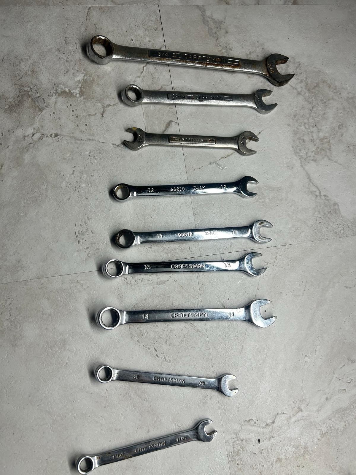 Craftsman Wrench Lot SAE Metric Combination Mixed Sizes Mechanics Tools