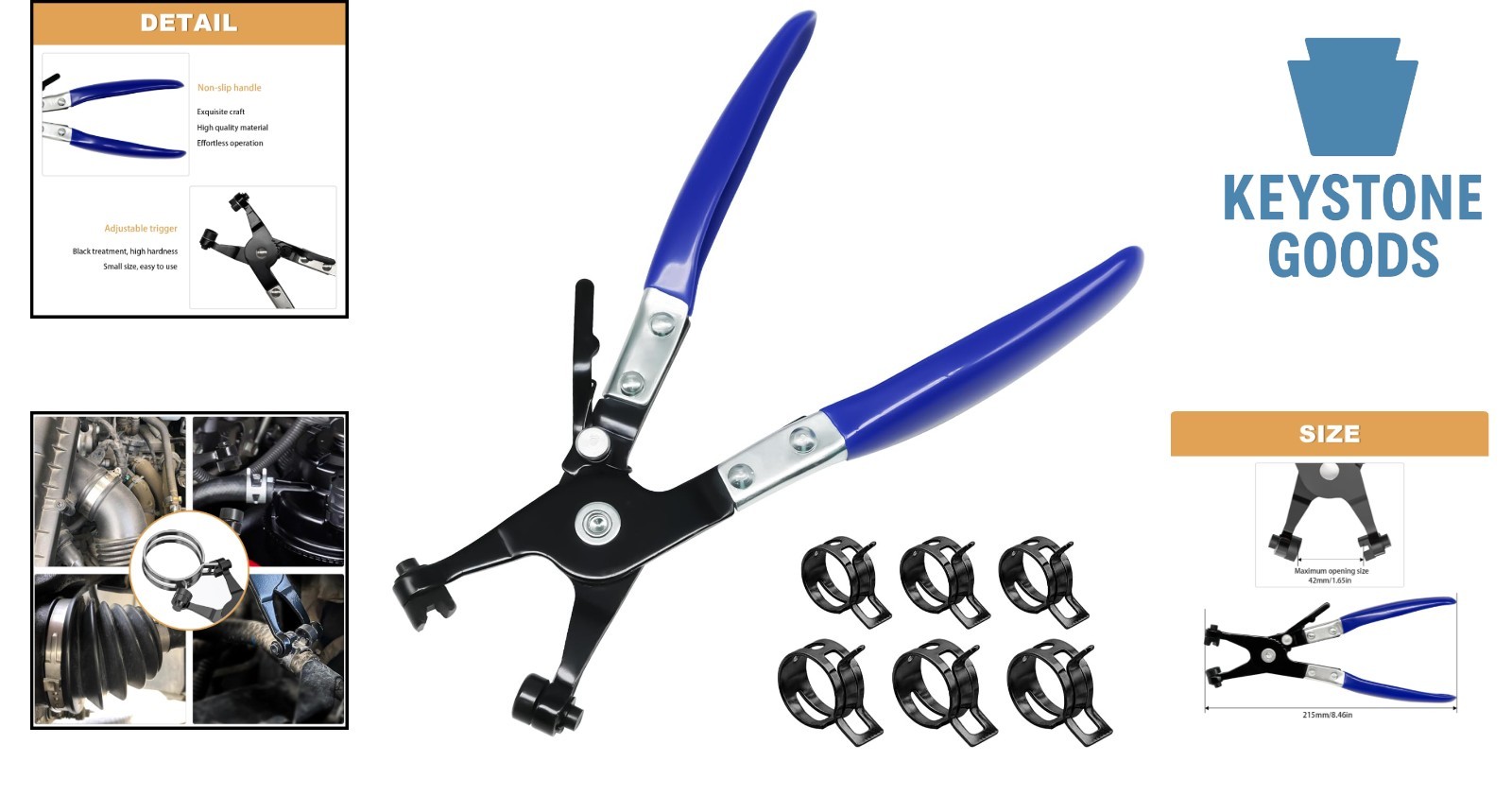 Automotive Hose Clamp Pliers with Swivel Flat Band & Zinc Clamps