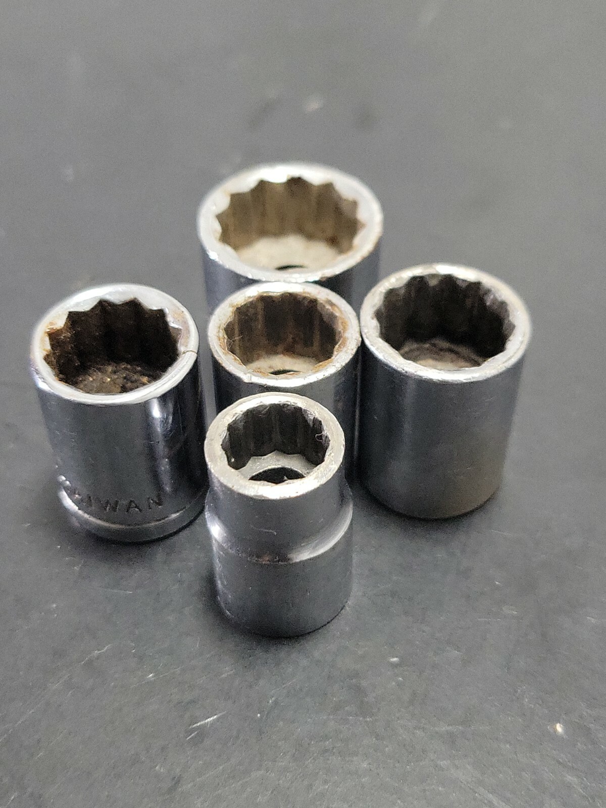 Lot of 5 Shallow Sockets 10mm 12mm 14mm 17mm Metric 3/8″ Drive 12 Point