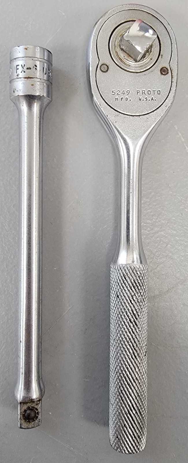 Vintage Proto 3/8″ Drive Pear Head Ratchet 5249 w/ Snap-On FX-6 Ext. (Pre-Owned)