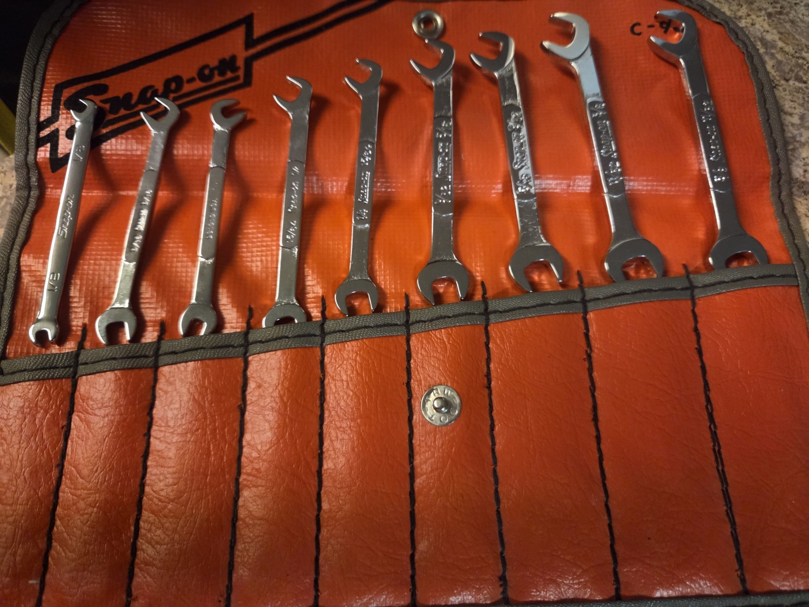 Vintage SnapOn 9 Piece SAE Open End Ignition/Midget Wrench Set Housed In…