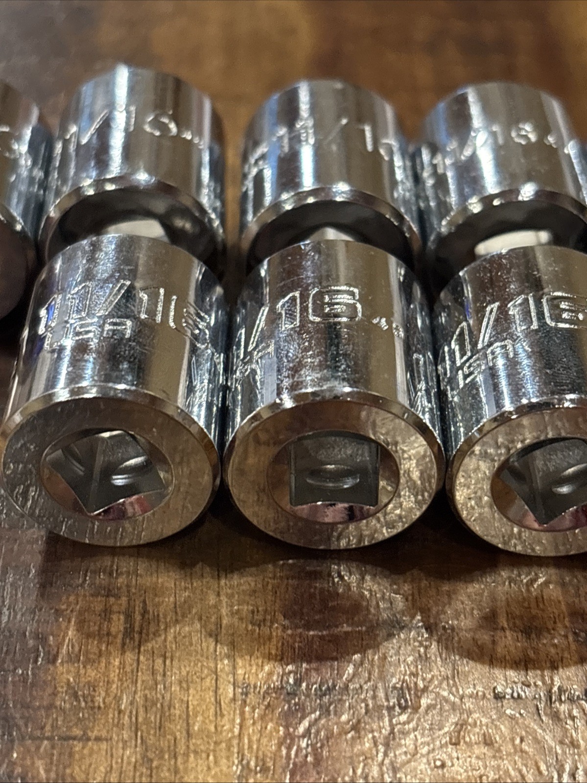 Proto 11/16” Lot Of 9 Pieces 3/8″ Drive 6 & 12 Point Shallow Sockets USA SAE