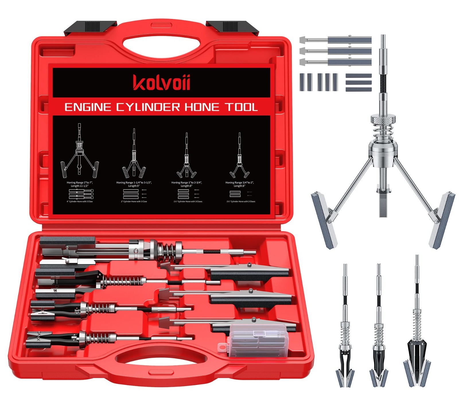 Adjustable Engine Cylinder Hone Tool Set with 11 Replacement Stones, 3/4″ to 7″