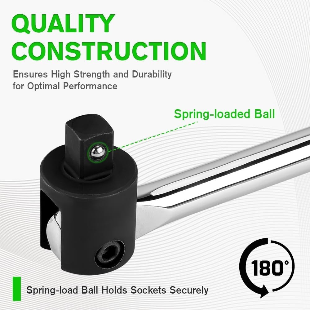 Durable 1/2 Breaker Bar, 17.5 Inches with 180-Degree Swivel for Tight Spaces