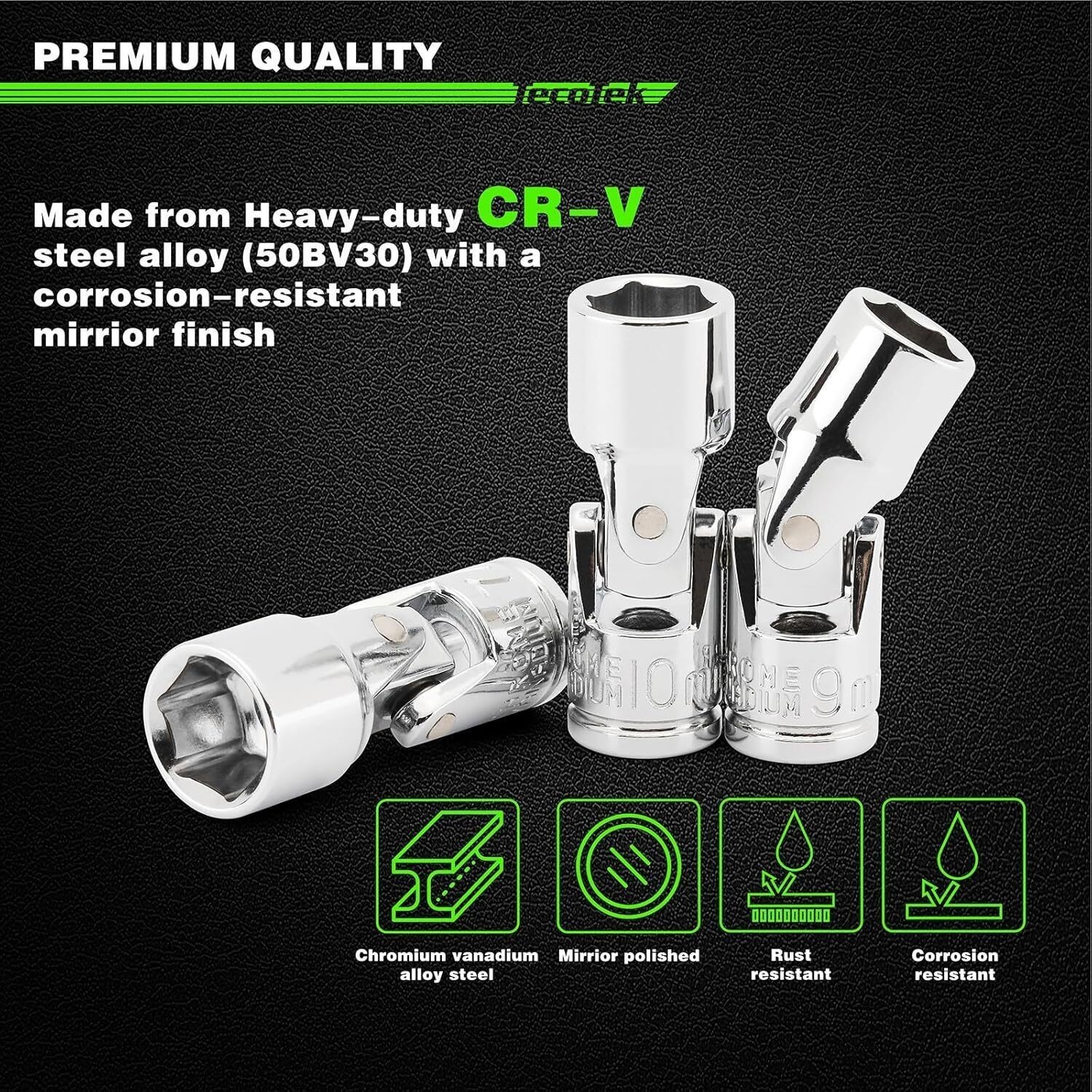 19PCS 1/4″ Drive Universal Joint Socket Set Swivel Socket Set 6-Point SAE/Metric