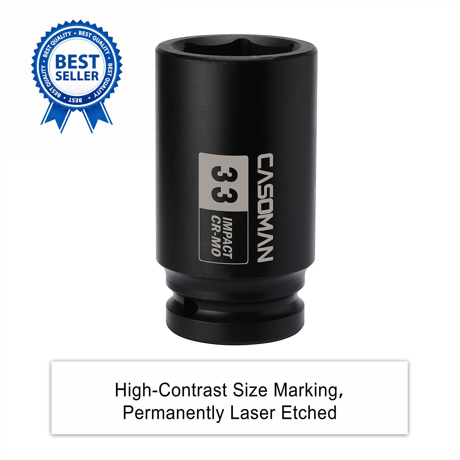 CASOMAN 3/4″ Drive x 33 mm Deep 6 PT Impact Socket, CR-MO, 3/4-inch 33mm