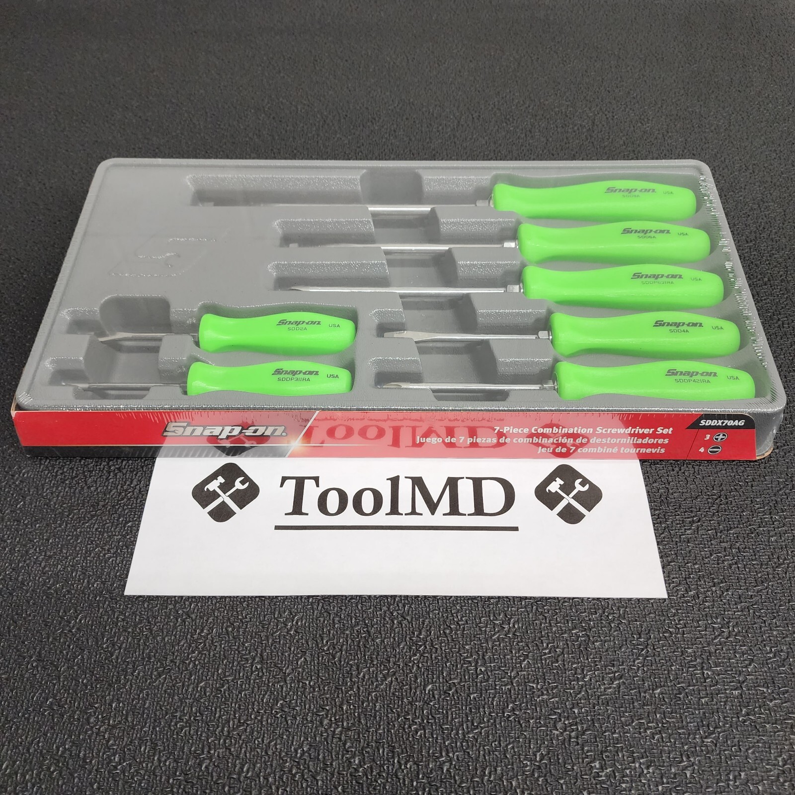 Snap-on Tools USA NEW 7pc GREEN Hard Grip Combination Screwdriver Set SDDX70AG