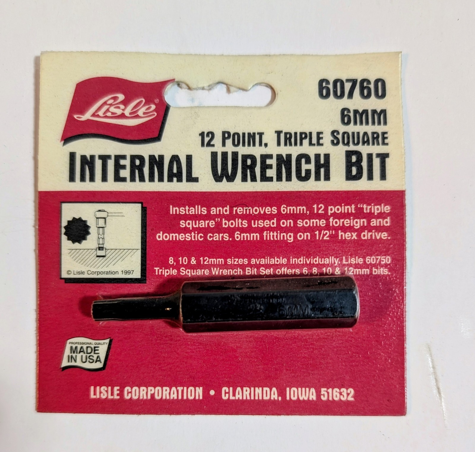 LISLE TOOLS 6Mm 12 point 1/2 Drive Triple Square Drive Bit 60760