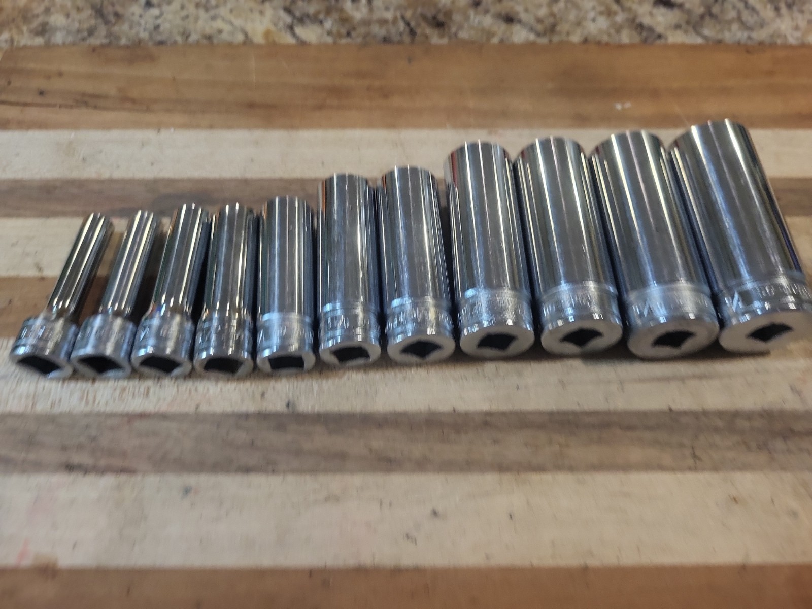 Snap-On 11 Pc. 3/8″ Dr. 6 Pt. SAE Deep Socket Set 211SFS. VGUC 🔥 🇺🇸