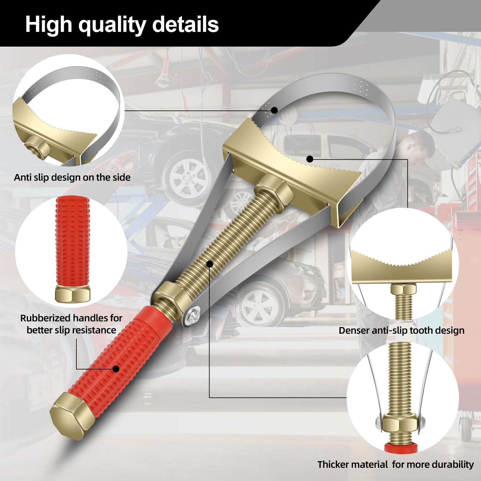 Adjustable Heavy Oil Filter Wrench for Trucks and Excavators, 9-15 cm Diameter