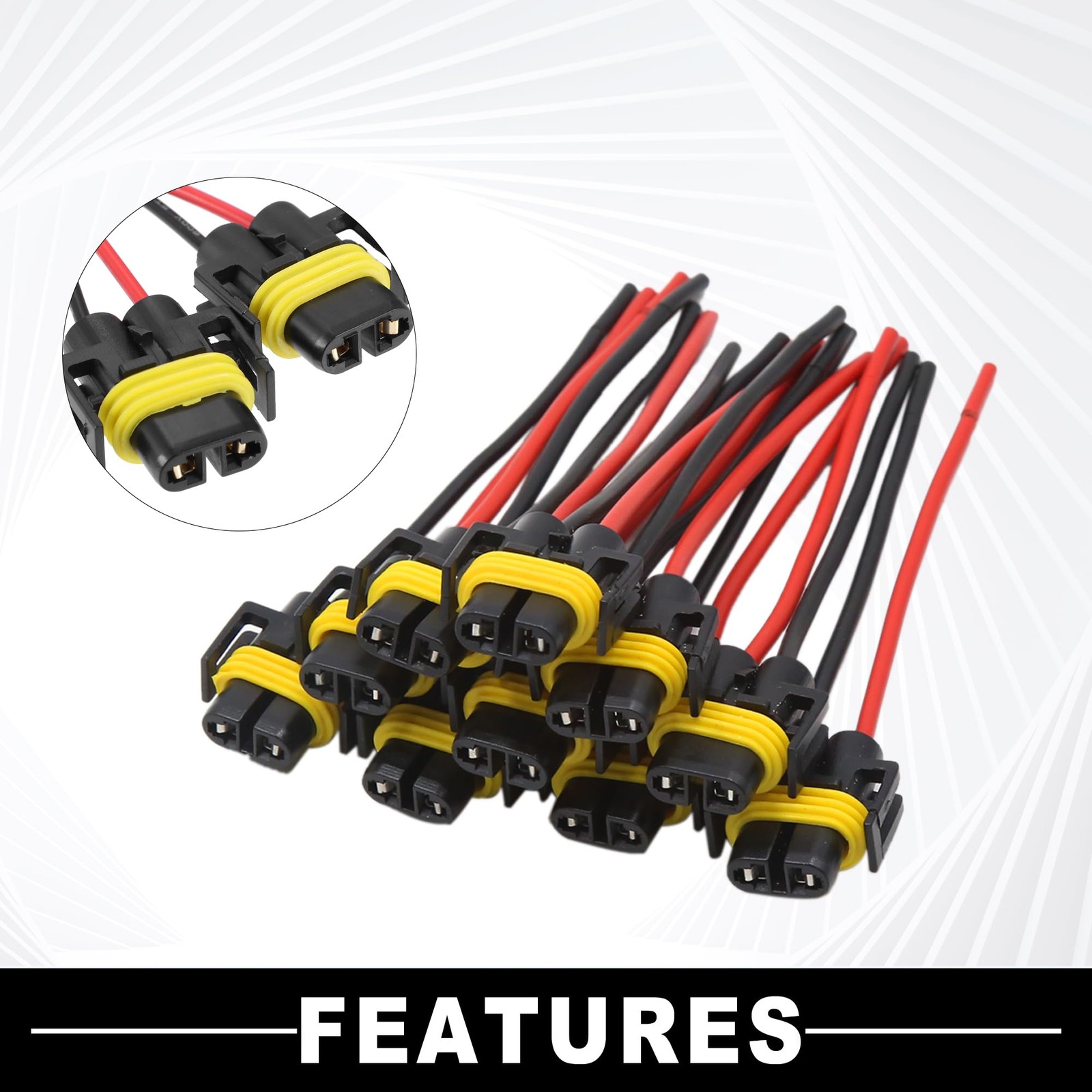 uxcell 10 Pcs H11 H8 880 881 Female Adapter 18 x 14 x 3.5 cm, Black,Yellow