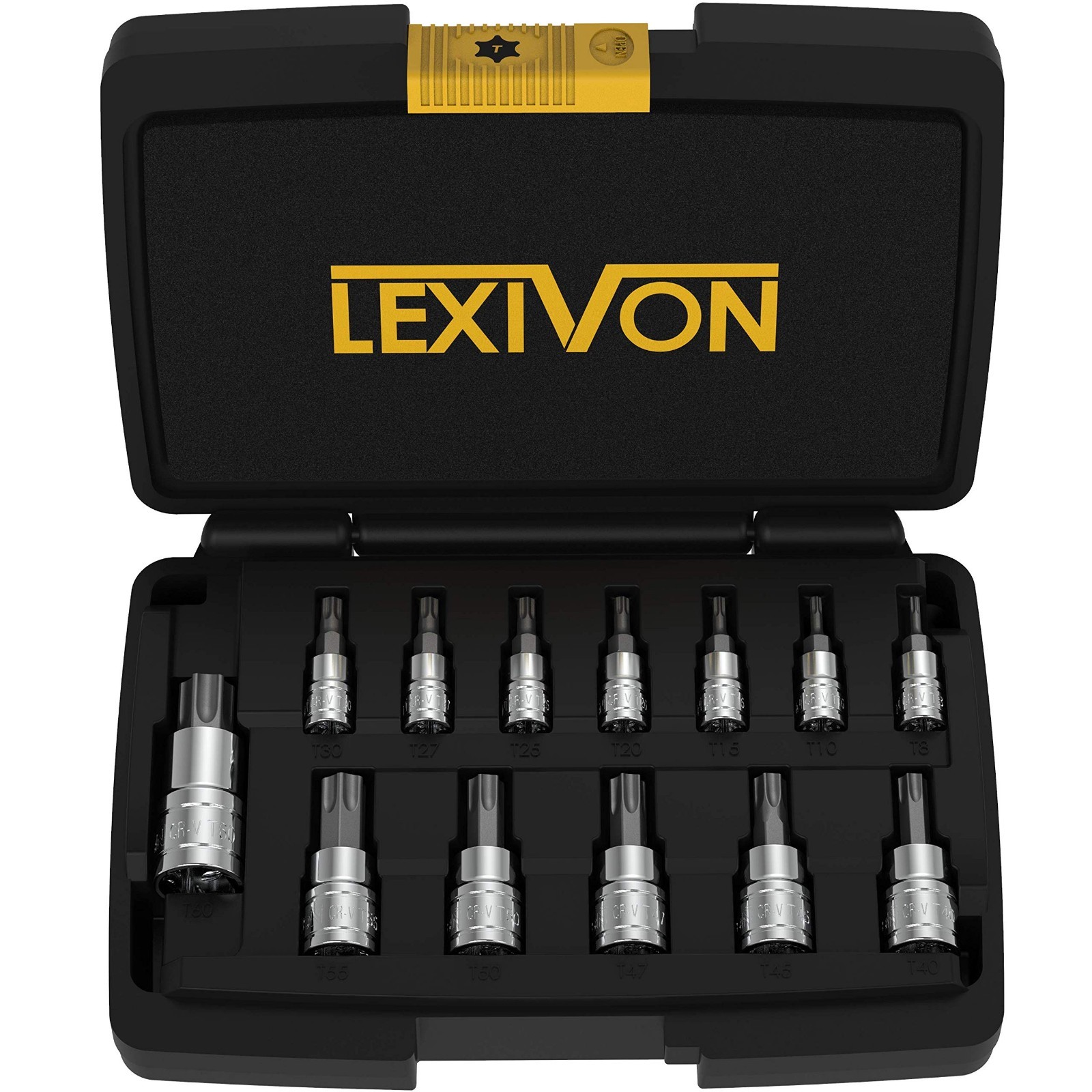 13-Piece Torx Bit Socket Set, Premium S2 Steel, T8-T60, Enhanced Storage Case