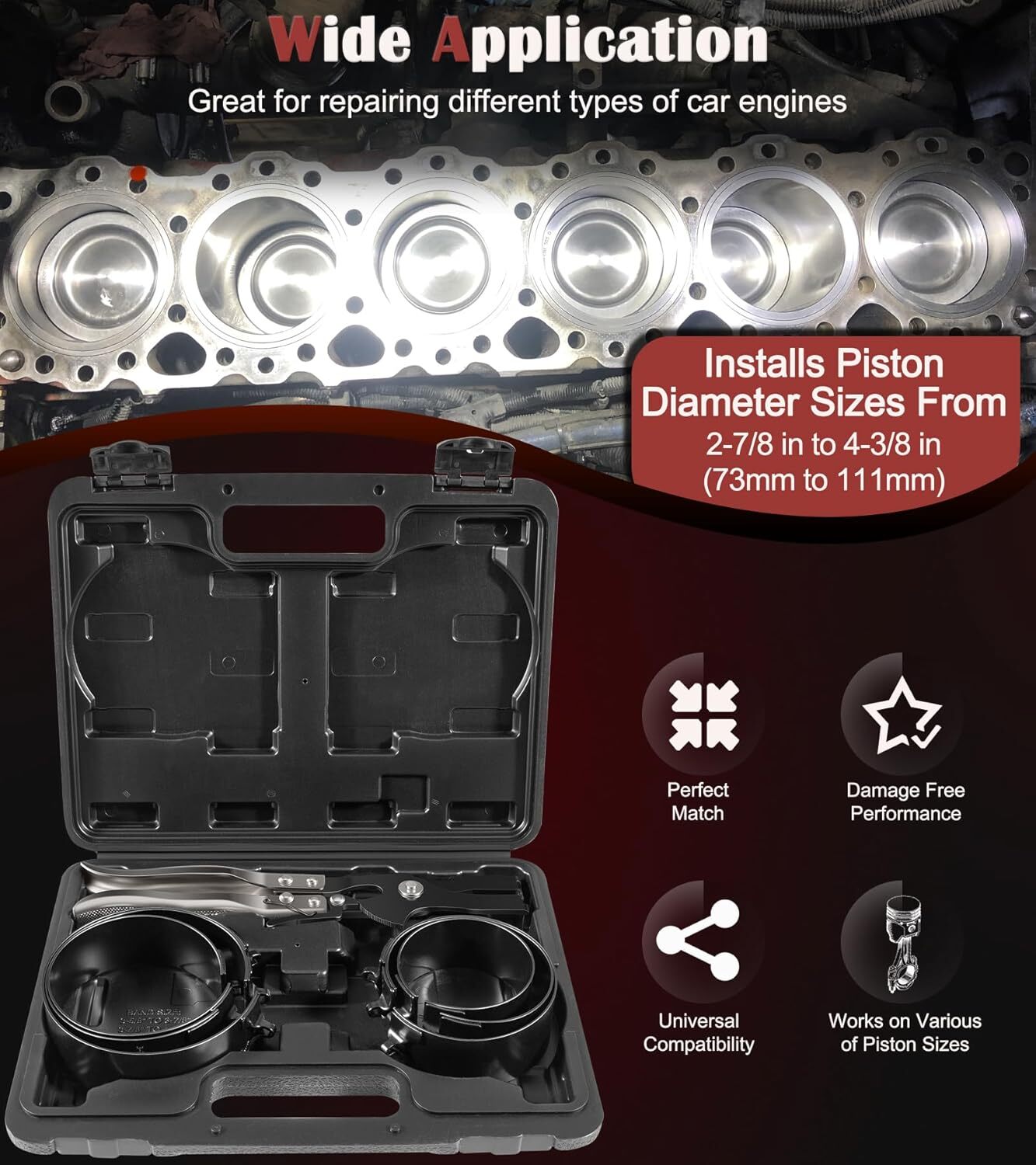 Piston Ring Compressor Tool Set 940387 Used for Car Engine,Vehicle Maintenance