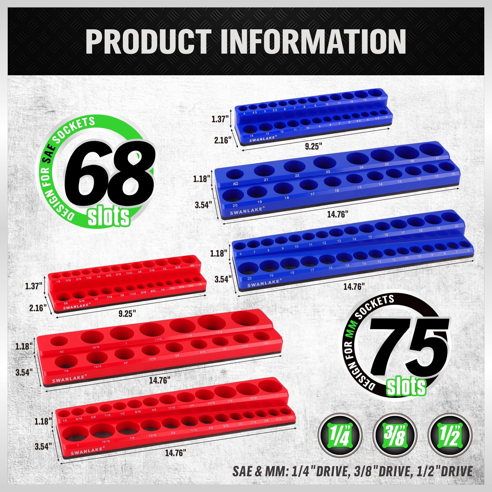 Magnetic Socket Organizer Set, 6PCS Holder, Red/Blue, Blue&red