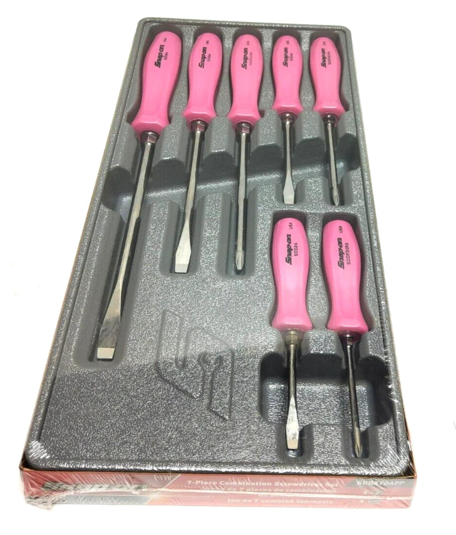 Snap On Tools Pearl PINK 7pc Hard Handle Combination Screwdriver Set SDDX70APP