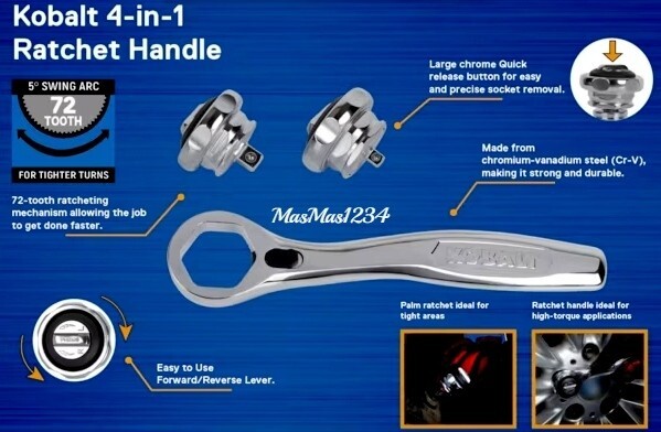 KOBALT 4-in-1 Palm Ratchet Wrench Handle Set 1/4″ & 3/8″ Drive 5062986 Fast Ship