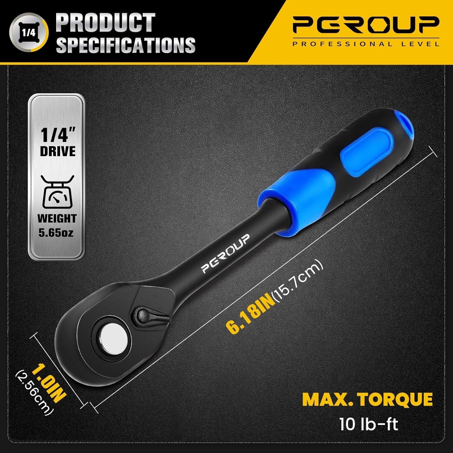 1/4″ Drive 90 Tooth 4-Degree Swing Reversible Ratchet with Ergonomic Rubber Hand