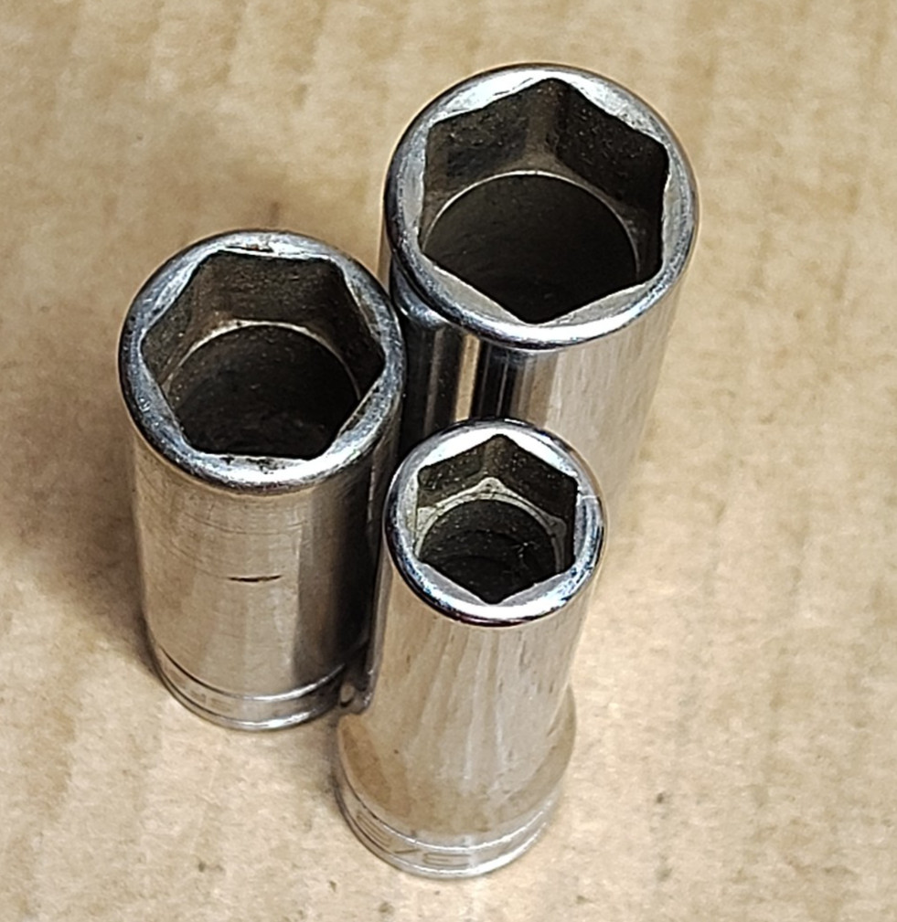 3pc Snap-On Tools 3/8″ Dr 12-Point Socket SAE Chrome Deep SFS121, SFS161, SFS181