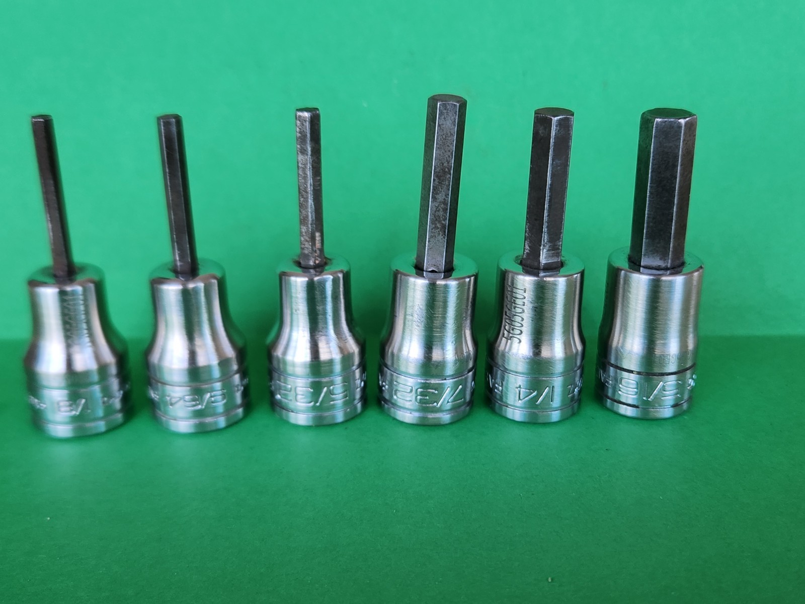 Snap On 6 Pc 3/8” Drive SAE Hex Socket Drivers 1/8” – 5/16” 208EFAY (missing 2)