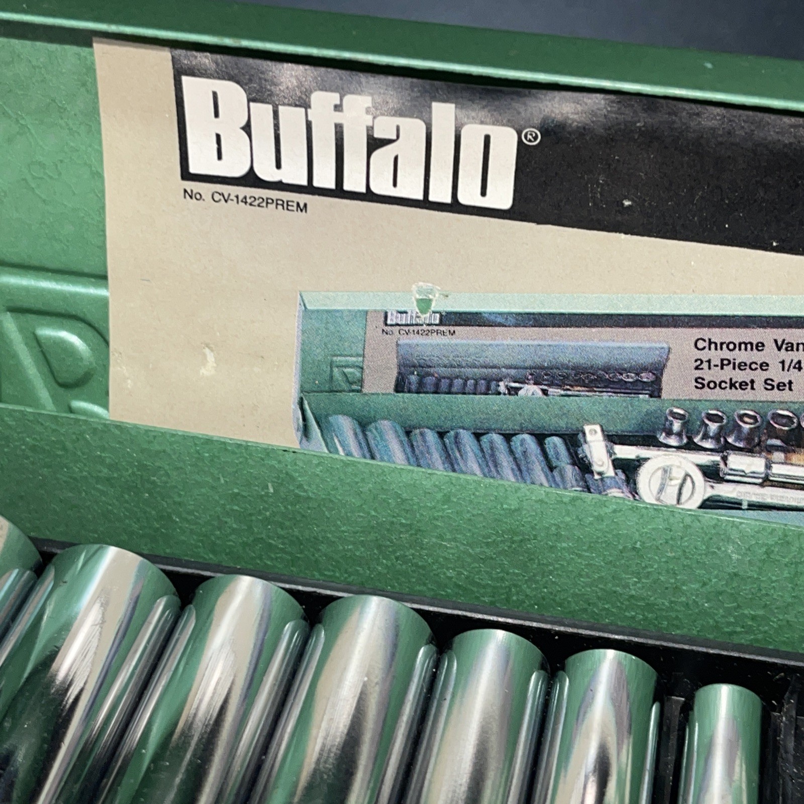 Buffalo 21 Piece 1/4 Drive SAE 6 Point Deep & Standard Socket Set Vintage Case