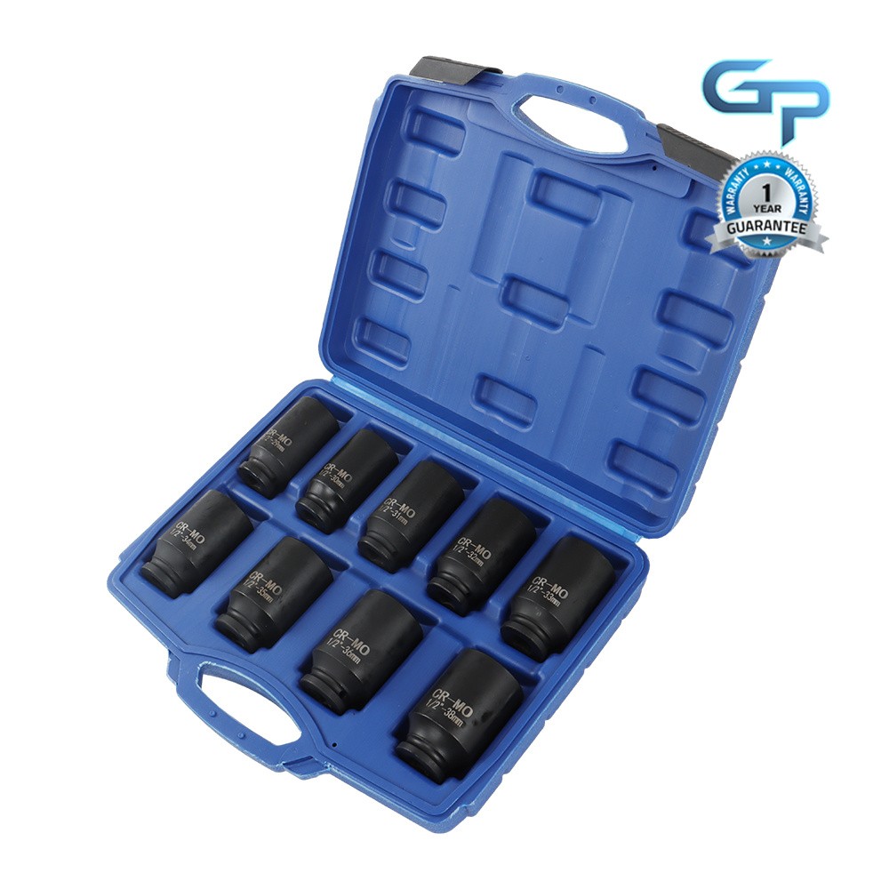 9pcs 1/2″ Drive Metric Axle Hub Nut Socket Deep Impact Socket Tool 29-38mm Kit