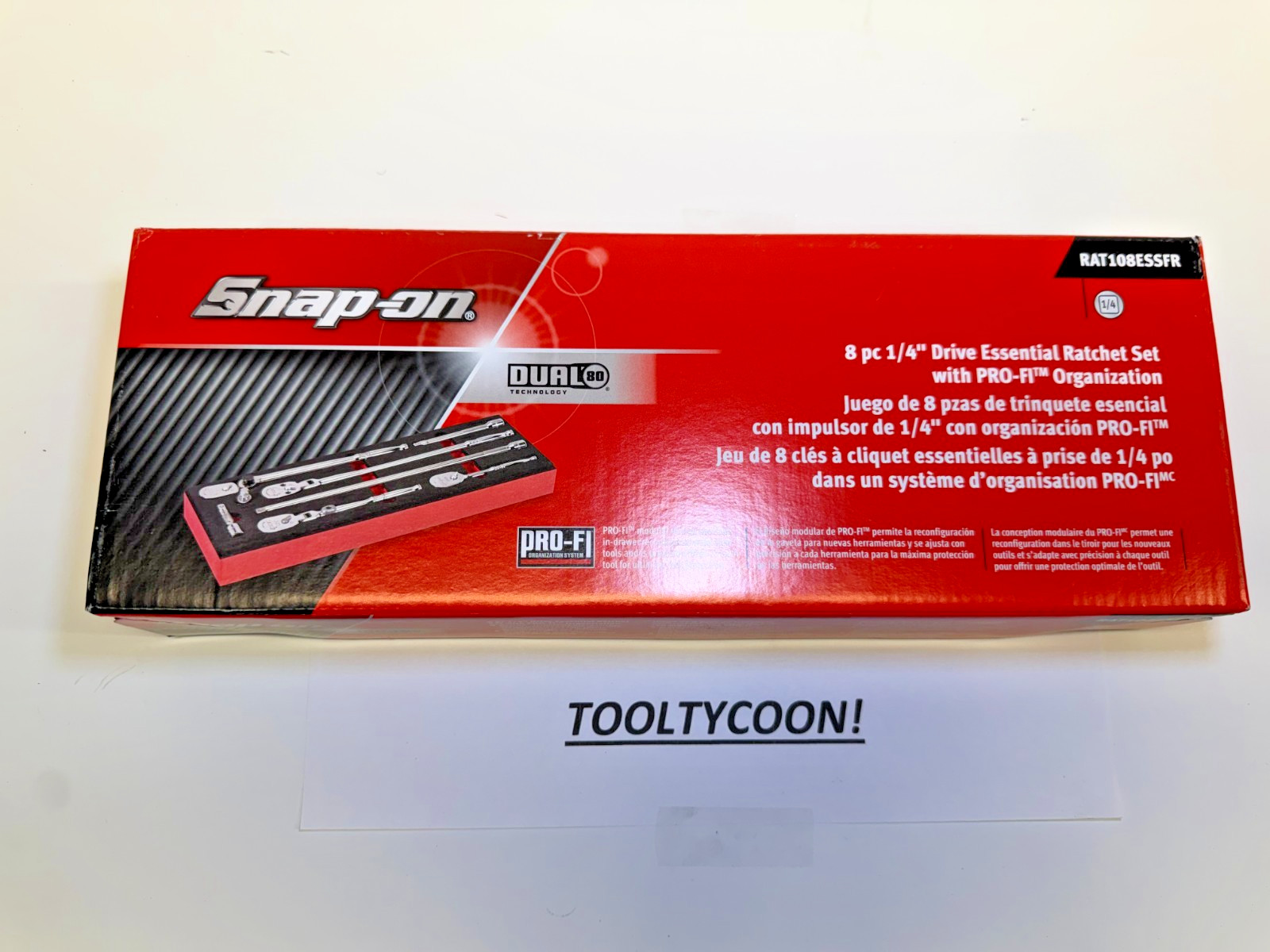 Snap-on Tools USA NEW 8pc 1/4” Essential Ratchet/Extension Set RAT108ESSFR