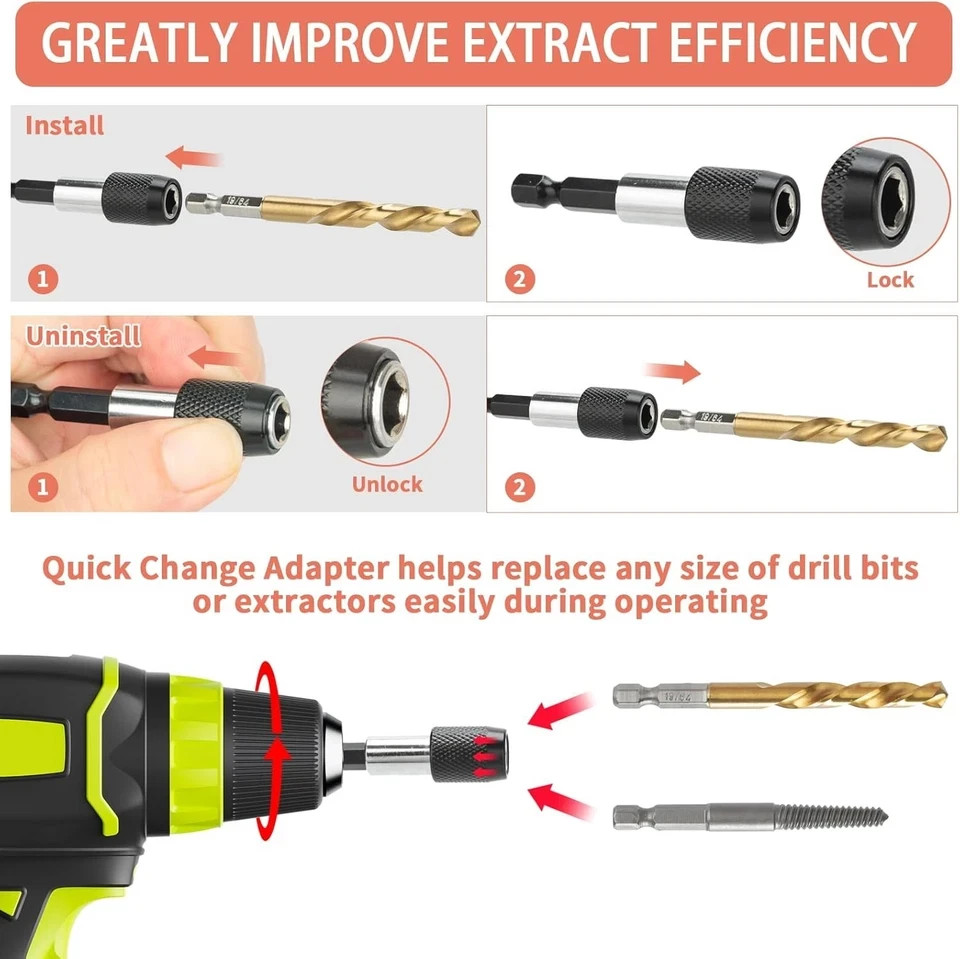REBRA Screw Extractor and Left-Hand Drill Bit Set, Easy Out Broken One Size