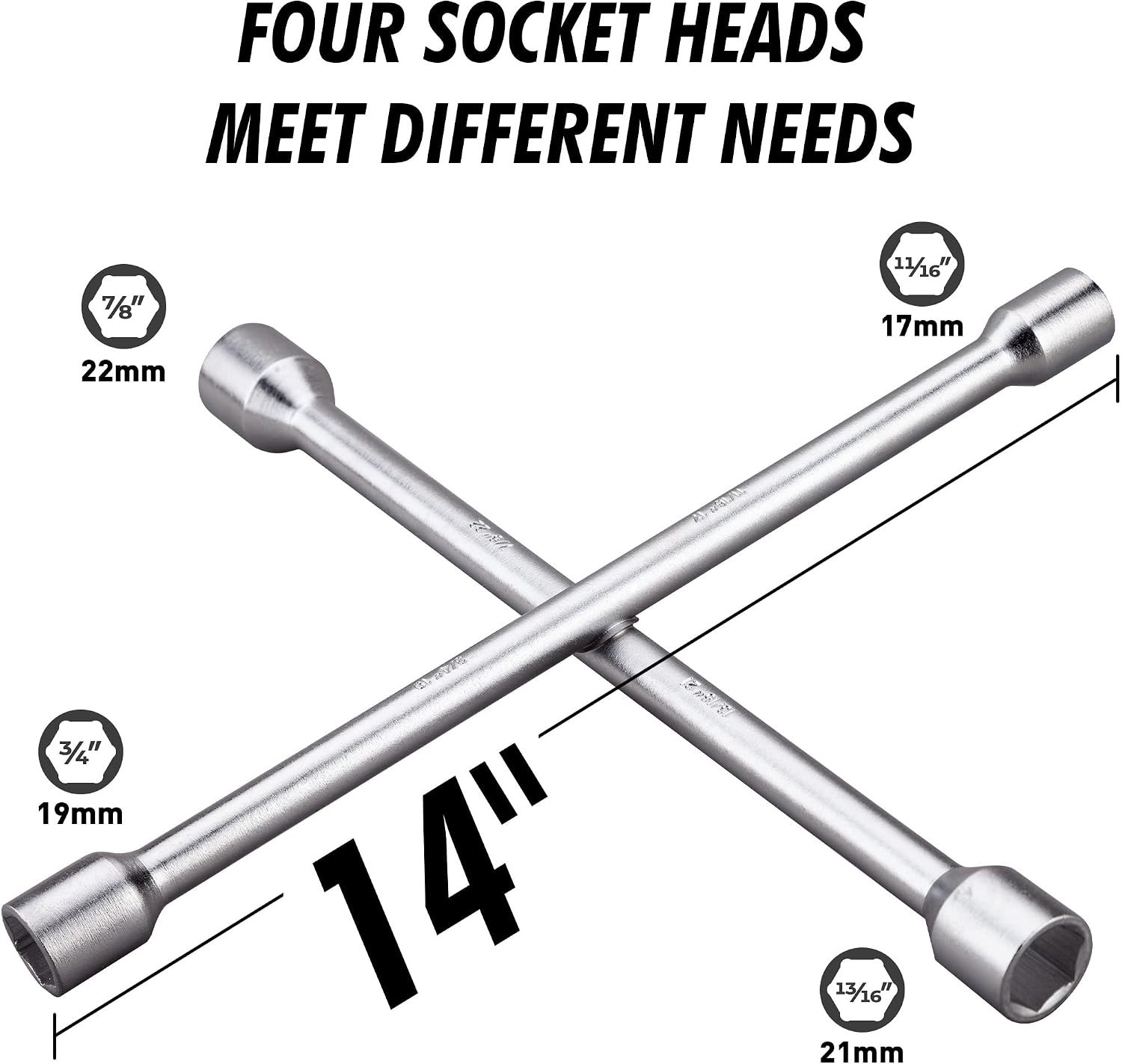 14 Inch Heavy Duty 4 Way Universal Cross Lug Wrench Tire Iron | Built with st…