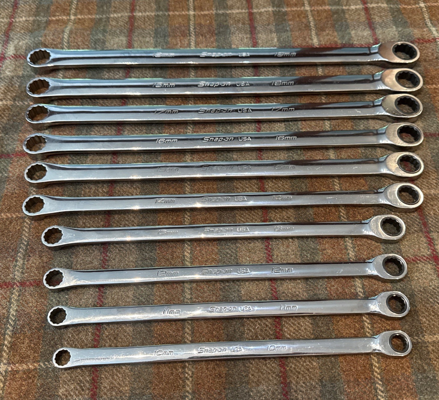 Snap-on 10pc METRIC Non-Reverse Ratcheting Combo Wrench Set SOXRM710A 10-19mm