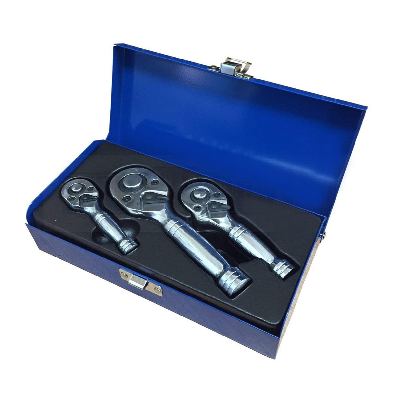 STUBBY RATCHET HANDLE SET 1/4″ 3/8″ 1/2″ DRIVE SHORT SOCKET WRENCHES 3PC