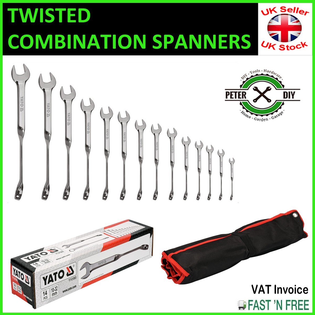 TWISTED COMBINATION SPANNERS 14 Pcs Sizes 10-32mm Spanner Yato YT-01865