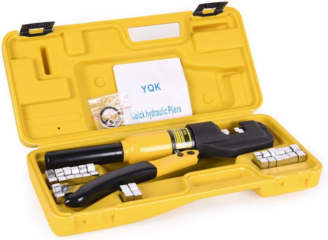 10 Tons Hydraulic Crimping Tool Battery Cable Lug Terminal Yellow, Black