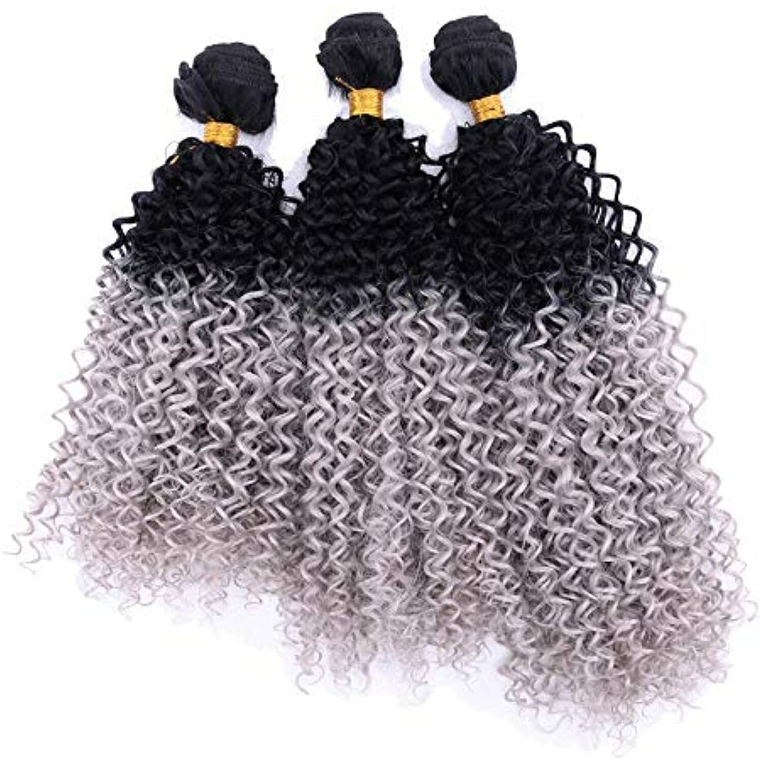 Yanhuishanghang Wigs For Women Silver Grey Wig 3 Bundles Synthesic Hair Curly